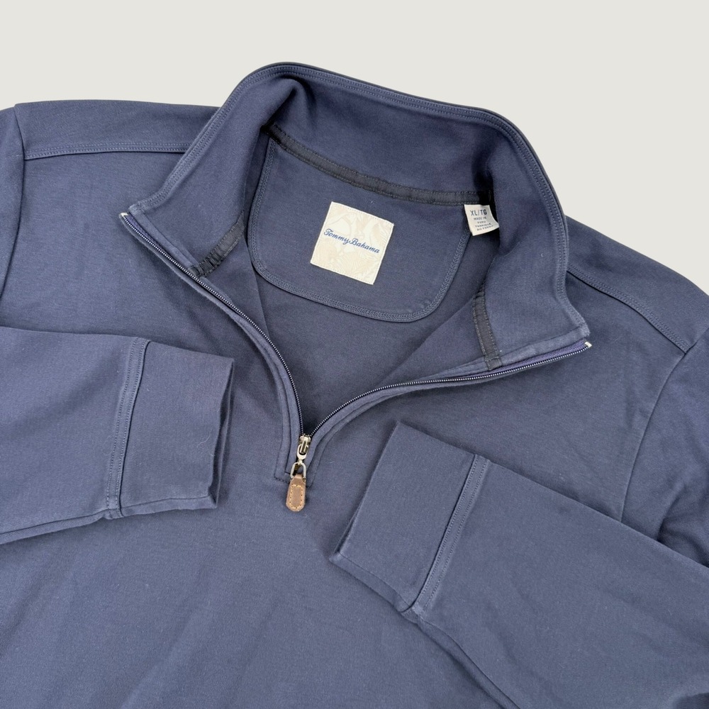 Tommy Bahama Sweatshirt Men XL Navy Blue Quarter Zip Pullover 100% Pima Cotton